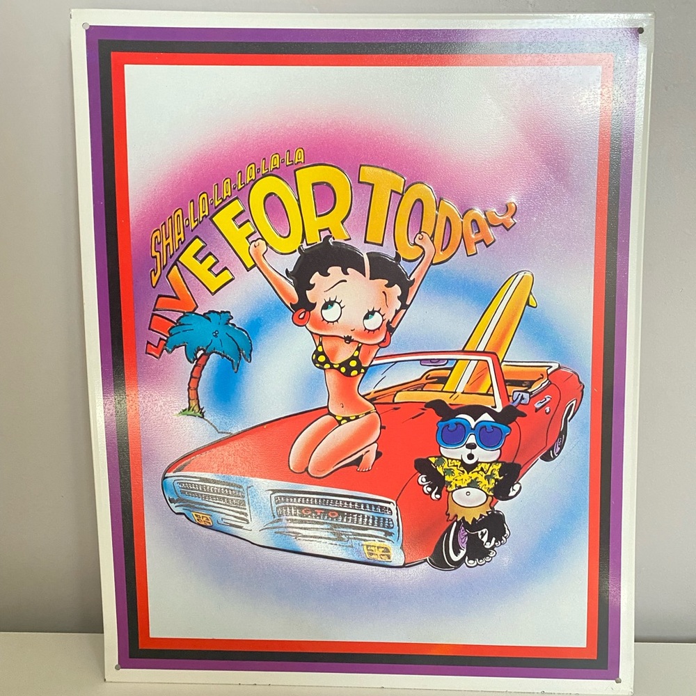 Vintage Betty Boop Live For Today Metal Poster 12x15 raised graphic